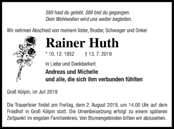 Traueranzeige von Rainer Huth von Templiner Zeitung