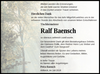 Traueranzeige von Ralf Baensch von Haff-Zeitung