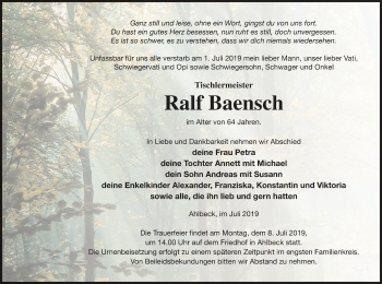 Traueranzeige von Ralf Baensch von Haff-Zeitung