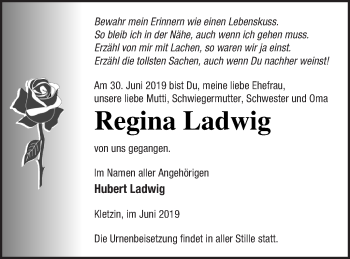 Traueranzeige von Regina Ladwig von Demminer Zeitung