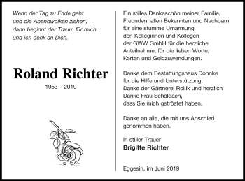 Traueranzeige von Roland Richter von Haff-Zeitung