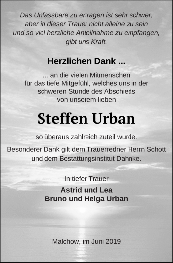 Traueranzeige von Steffen Urban von Müritz-Zeitung