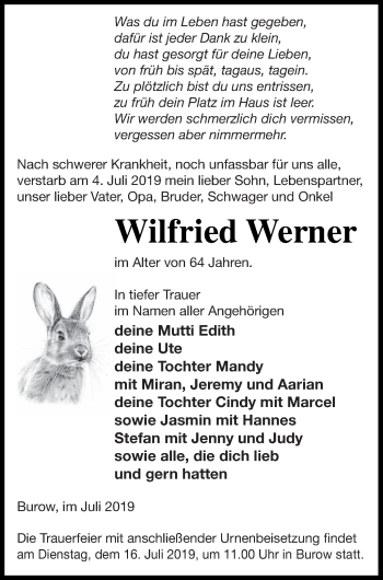 Traueranzeige von Wilfried Werner von Neubrandenburger Zeitung