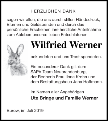 Traueranzeige von Wilfried Werner von Neubrandenburger Zeitung