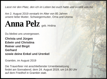 Traueranzeige von Anna Pelz von Haff-Zeitung