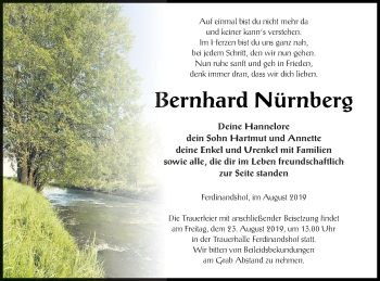 Traueranzeige von Bernhard Nürnberg von Haff-Zeitung