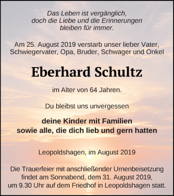 Traueranzeige von Eberhard Schultz von Haff-Zeitung