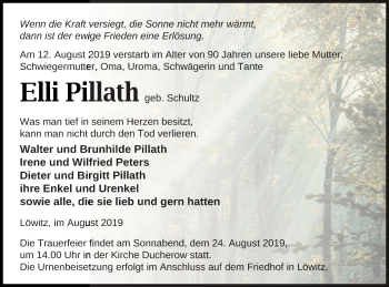 Traueranzeige von Elli Pillath von Vorpommern Kurier