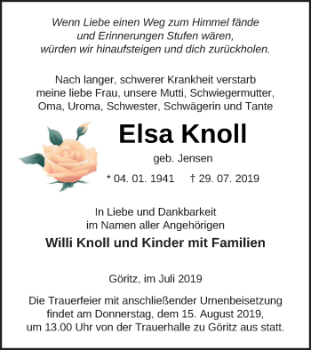 Traueranzeige von Elsa Knoll von Prenzlauer Zeitung