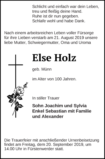 Traueranzeige von Else Holz Holz von Prenzlauer Zeitung