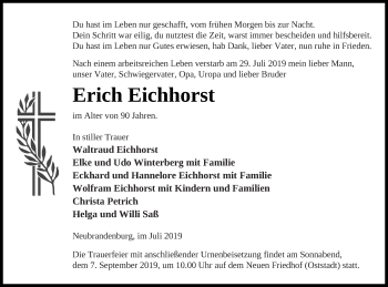 Traueranzeige von Erich Eichhorst von Neubrandenburger Zeitung