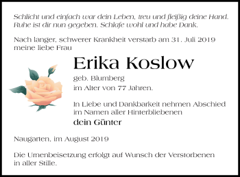 Traueranzeige von Erika Koslow von Prenzlauer Zeitung