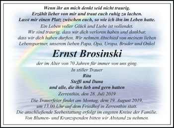 Traueranzeige von Ernst Brosinski von Pasewalker Zeitung