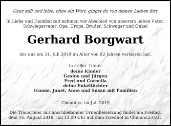 Traueranzeige von Gerhard Borgwart von Neubrandenburger Zeitung