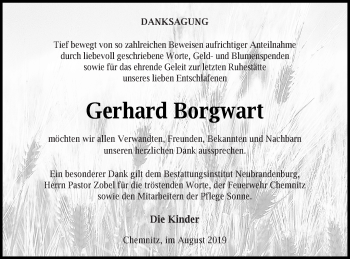 Traueranzeige von Gerhard Borgwart von Neubrandenburger Zeitung