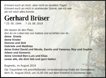 Traueranzeige von Gerhard Brüser von Vorpommern Kurier