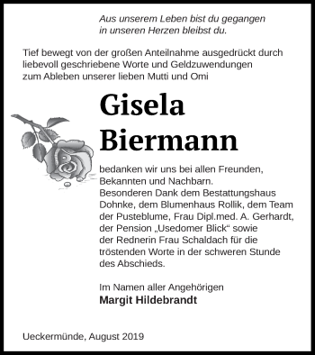Traueranzeige von Gisela Biermann von Haff-Zeitung