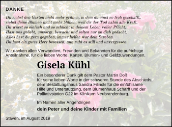 Traueranzeige von Gisela Kühl von Neubrandenburger Zeitung