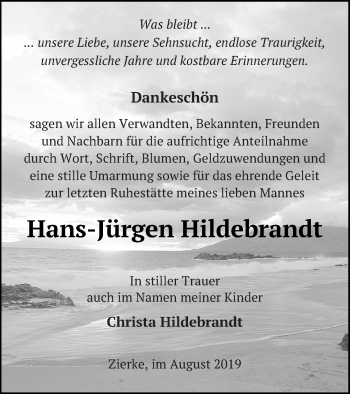 Traueranzeige von Hans-Jürgen Hildebrandt von Strelitzer Zeitung