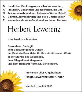 Traueranzeige von Herbert Lewerenz von Mecklenburger Schweiz