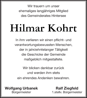 Traueranzeige von Hilmar Kohrt von Haff-Zeitung