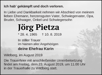 Traueranzeige von Jörg Pietza von Neubrandenburger Zeitung