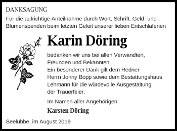 Traueranzeige von Karin Döring von Prenzlauer Zeitung