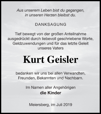 Traueranzeige von Kurt Geisler von Haff-Zeitung