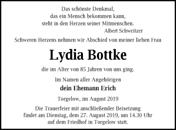 Traueranzeige von Lydia Bottke von Haff-Zeitung