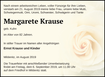 Traueranzeige von Margarete Krause von Prenzlauer Zeitung