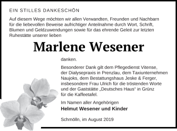 Traueranzeige von Marlene Wesener von Pasewalker Zeitung