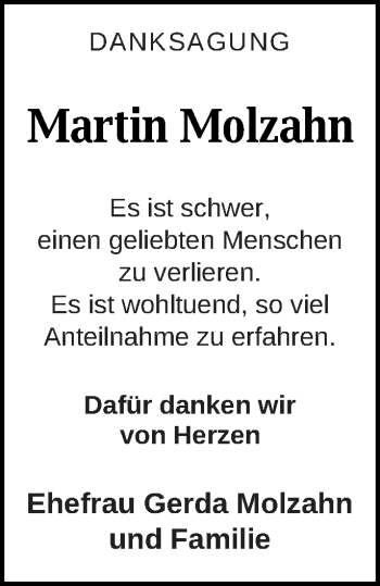 Traueranzeige von Martin Molzahn von Mecklenburger Schweiz