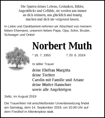 Traueranzeige von Norbert Muth von Demminer Zeitung