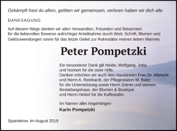 Traueranzeige von Peter Pompetzki von Vorpommern Kurier