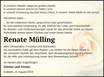 Traueranzeige von Renate Mülling von Strelitzer Zeitung