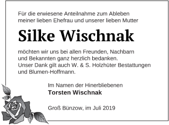 Traueranzeige von Silke Wischnak von Vorpommern Kurier