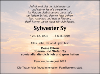 Traueranzeige von Sylwester Sy von Pasewalker Zeitung