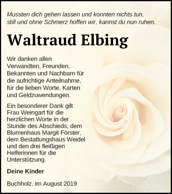 Traueranzeige von Waltraud Elbing von Müritz-Zeitung