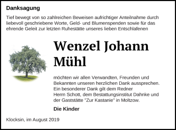 Traueranzeige von Wenzel Johann Mühl von Müritz-Zeitung