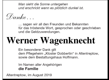 Traueranzeige von Werner Wagenknecht von Neubrandenburger Zeitung