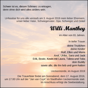 Traueranzeige von Willi Manthey von Haff-Zeitung