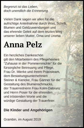 Traueranzeige von Anna Pelz von Haff-Zeitung