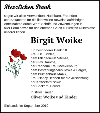 Traueranzeige von Birgit Woike von Prenzlauer Zeitung