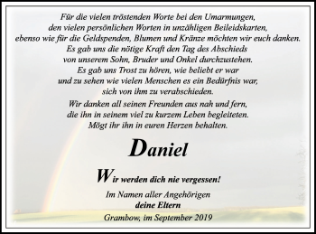 Traueranzeige von Daniel  von Pasewalker Zeitung