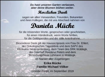 Traueranzeige von Daniela Mücke von Haff-Zeitung