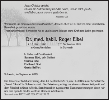 Traueranzeige von Dr. med. habil. Roger Eibel von Zeitung für die Landeshauptstadt