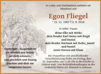 Traueranzeige von Egon Fliegel von Prenzlauer Zeitung