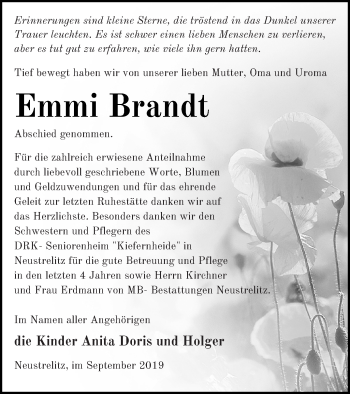 Traueranzeige von Emmi Brandt von Strelitzer Zeitung