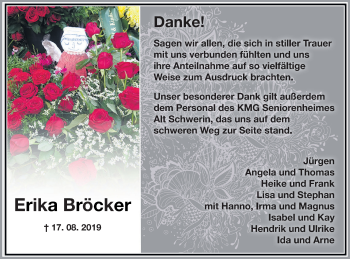 Traueranzeige von Erika Bröcker von Müritz-Zeitung