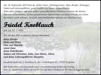 Traueranzeige von Friedel Knoblauch von Haff-Zeitung